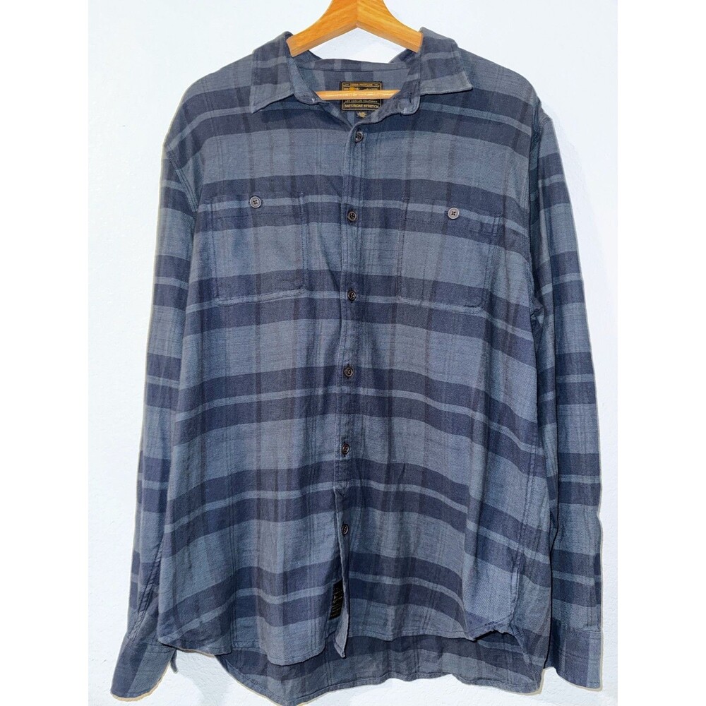 Lucky Brand Saturday Stretch Shirt Mens L Blue Plaid Long Sleeve Button Up
